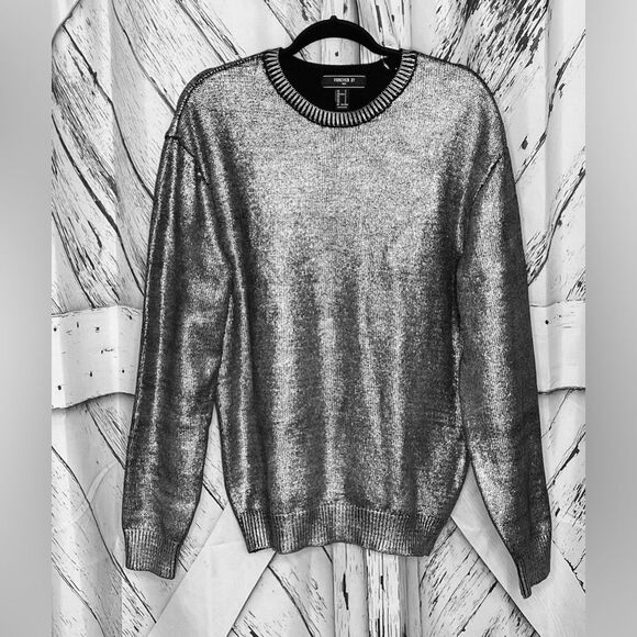 Forever 21 Men’s Silver Metallic Crewneck Sweater S - Picture 1 of 5
